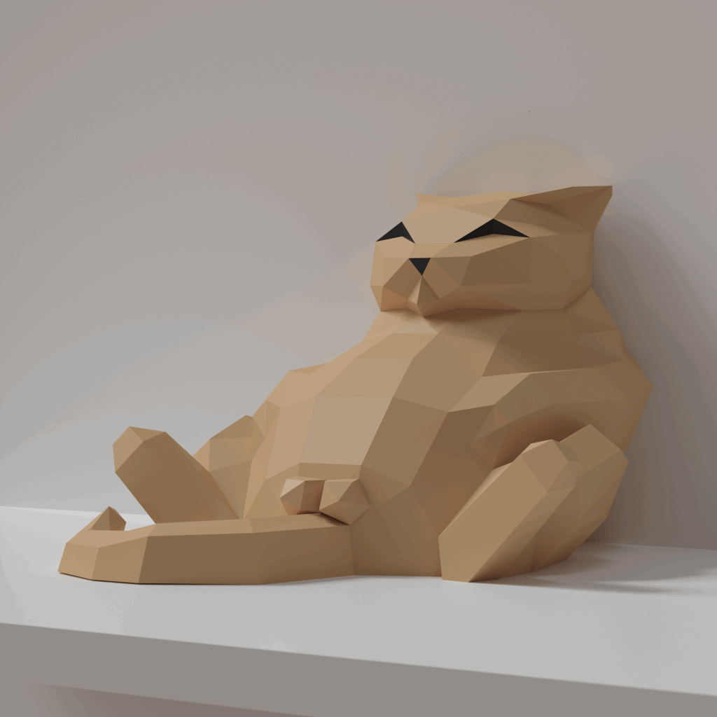 Papercraft fat cat in 3D origami