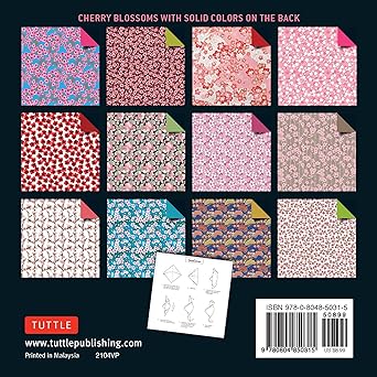 Origami Paper Cherry Blossoms – 200 feuilles double-face motifs fleurs de cerisier (15 cm)