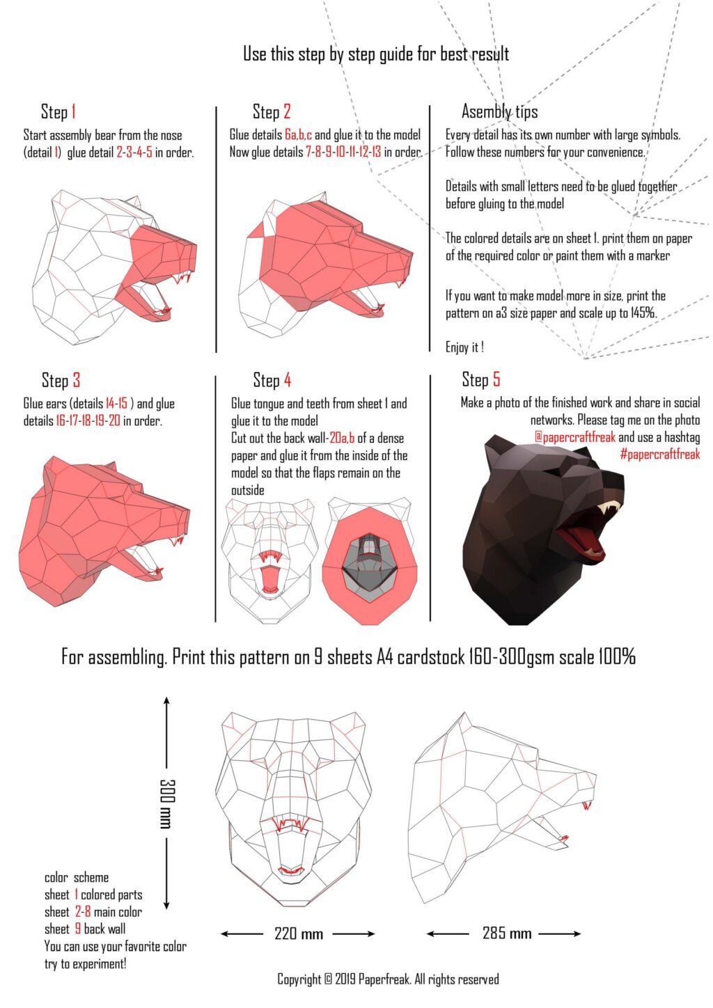 Bären-Trophäenkopf aus 3D-Papercraft