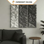 Papercraft geometric 3D origami triptych