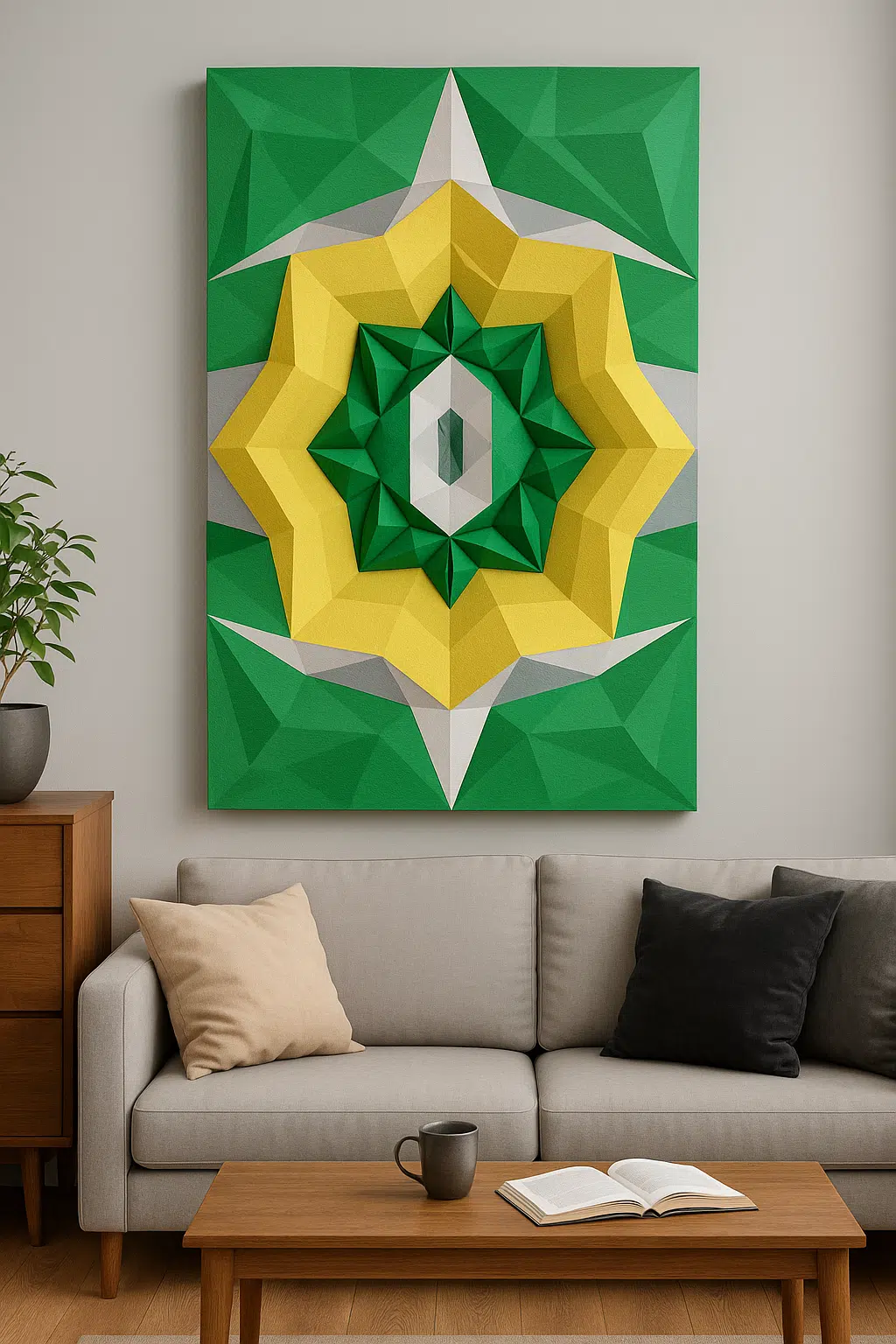 Muurpaneel geometrische ster geel-groen 3D papercraft, 3D-model