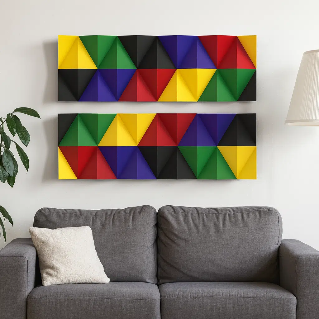 Painel mural de mosaico multicolorido em papercraft 3D
