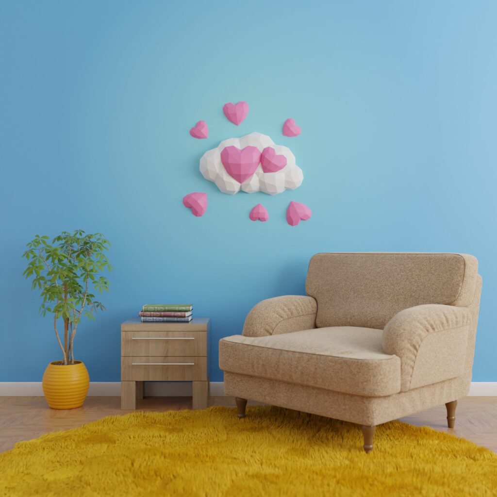 Papercraft hearts in a cloud origami 3D