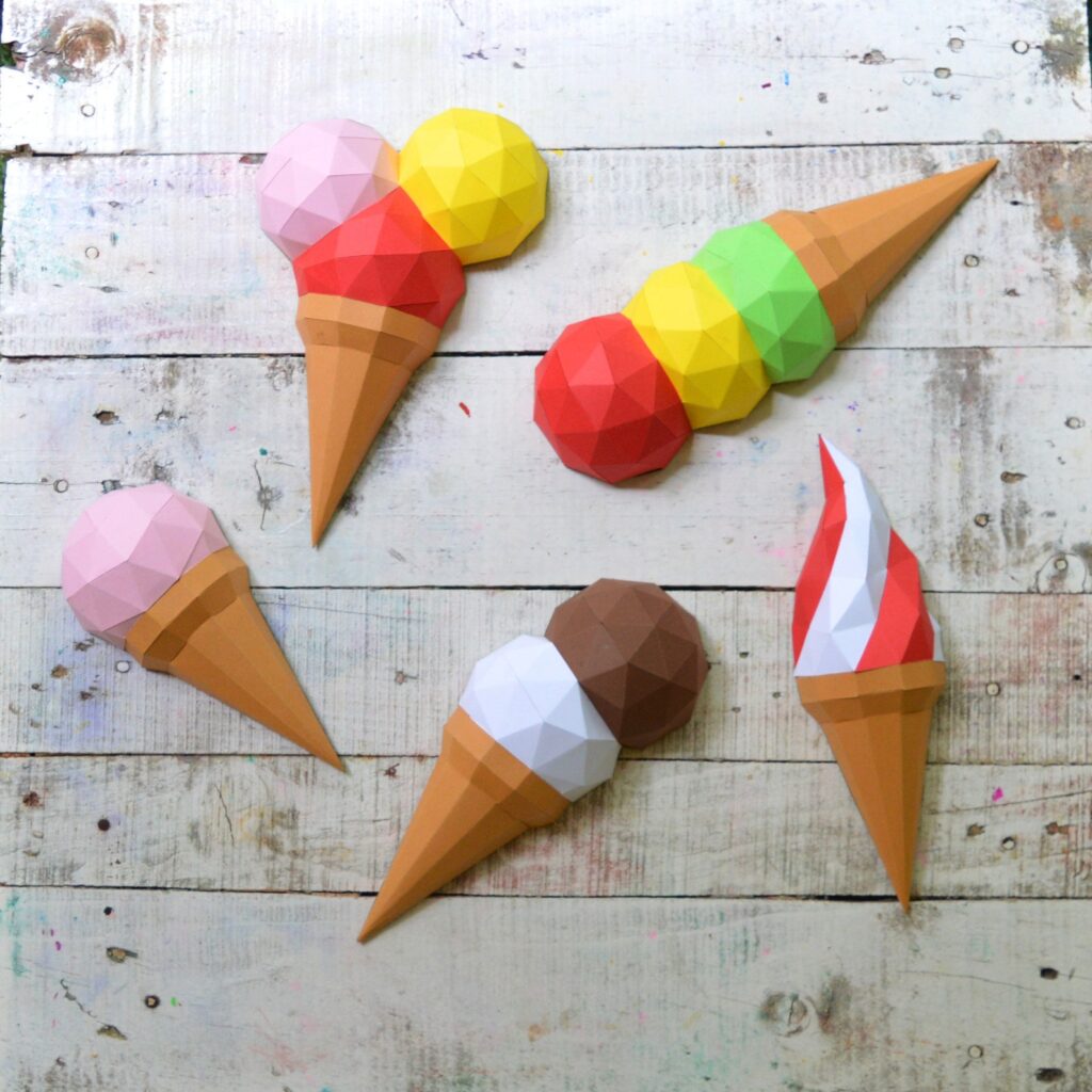 Glaces d’été en papercraft (lot de 5)