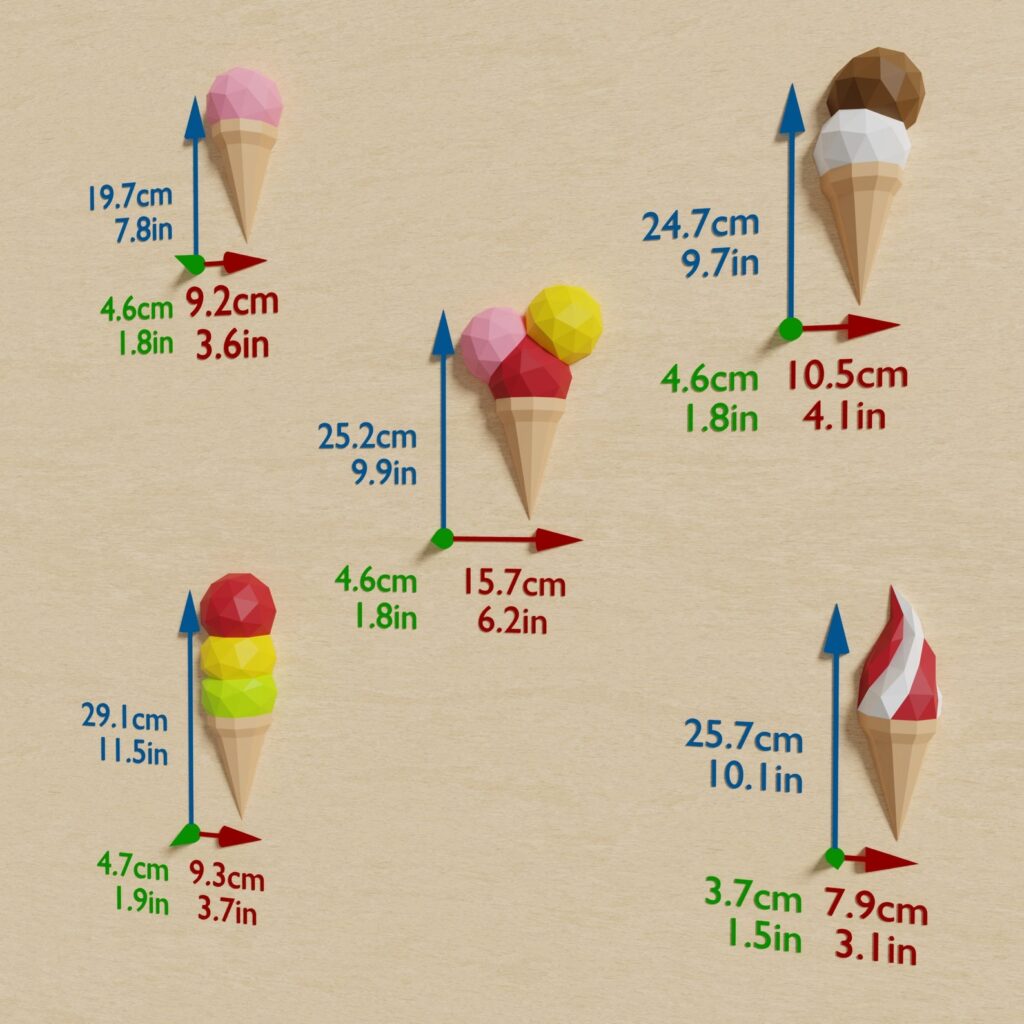 Glaces d’été en papercraft (lot de 5)