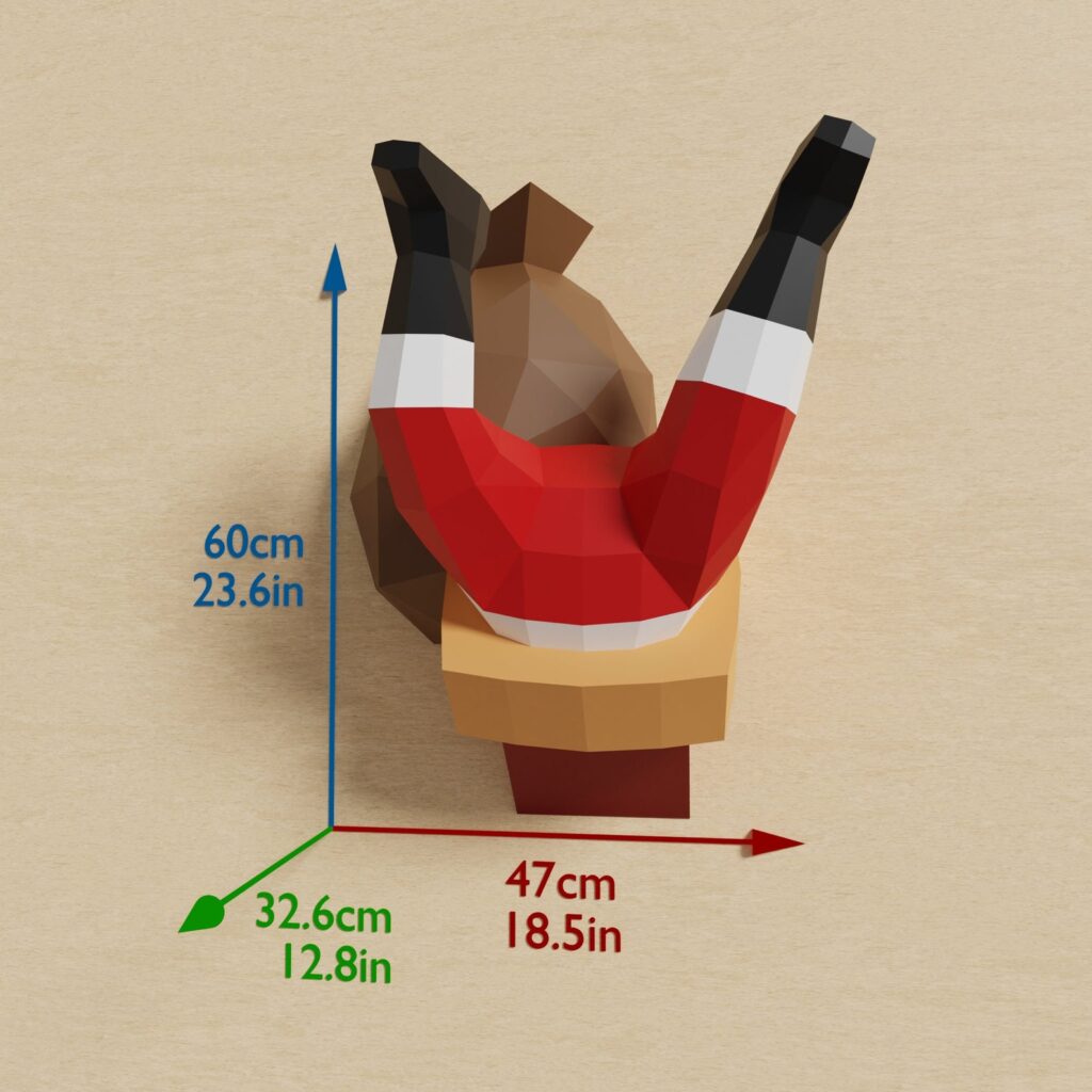 Papercraft of Santa stuck in a chimney in 3D origami