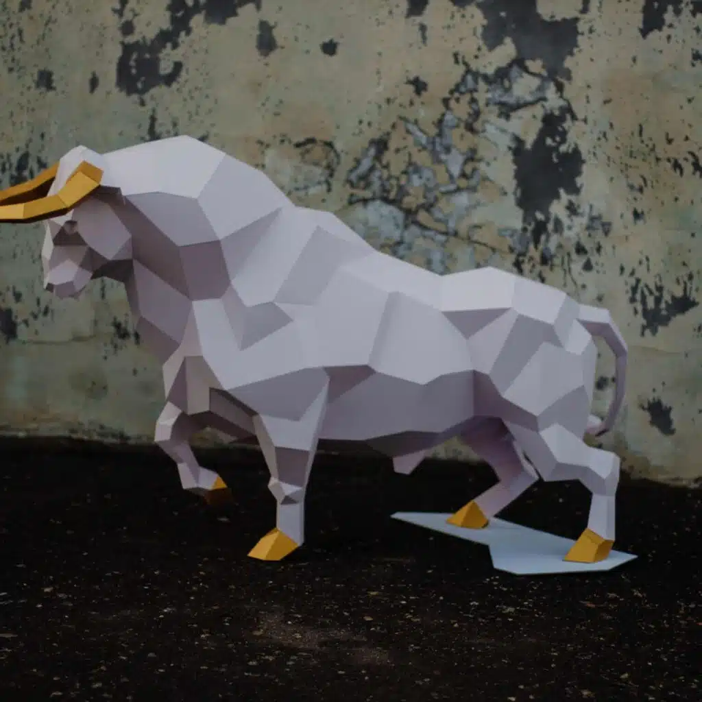 Papercraft of large bull in 3D origami