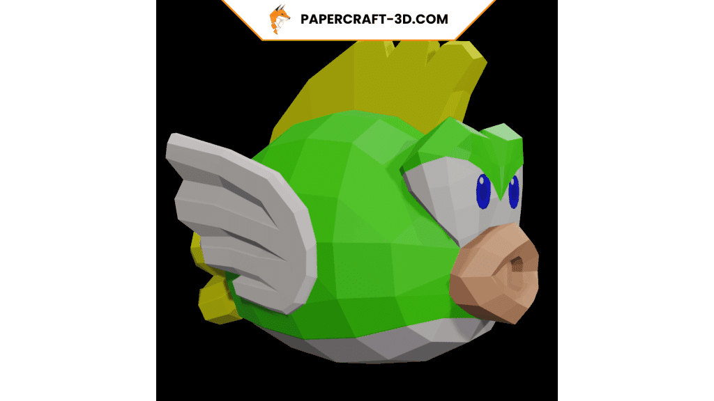 Papercraft de Cheep Cheep verde em origami 3D