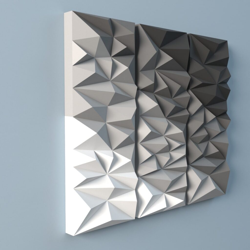 Papercraft geometric 3D origami triptych