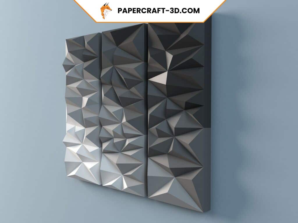 Papercraft geometric 3D origami triptych