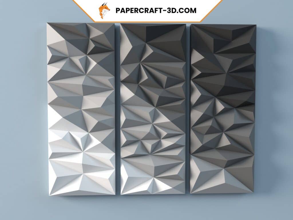 Papercraft geometric 3D origami triptych