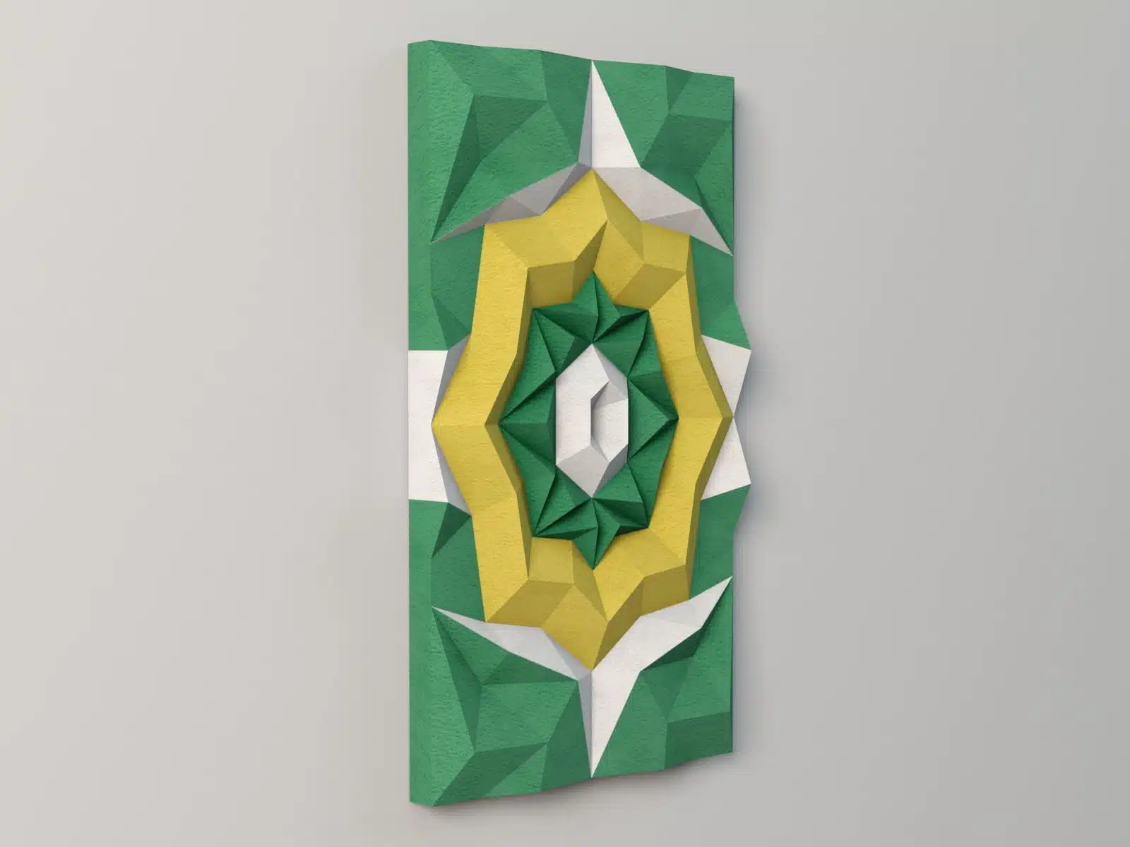 Muurpaneel geometrische ster geel-groen 3D papercraft, weergave 4