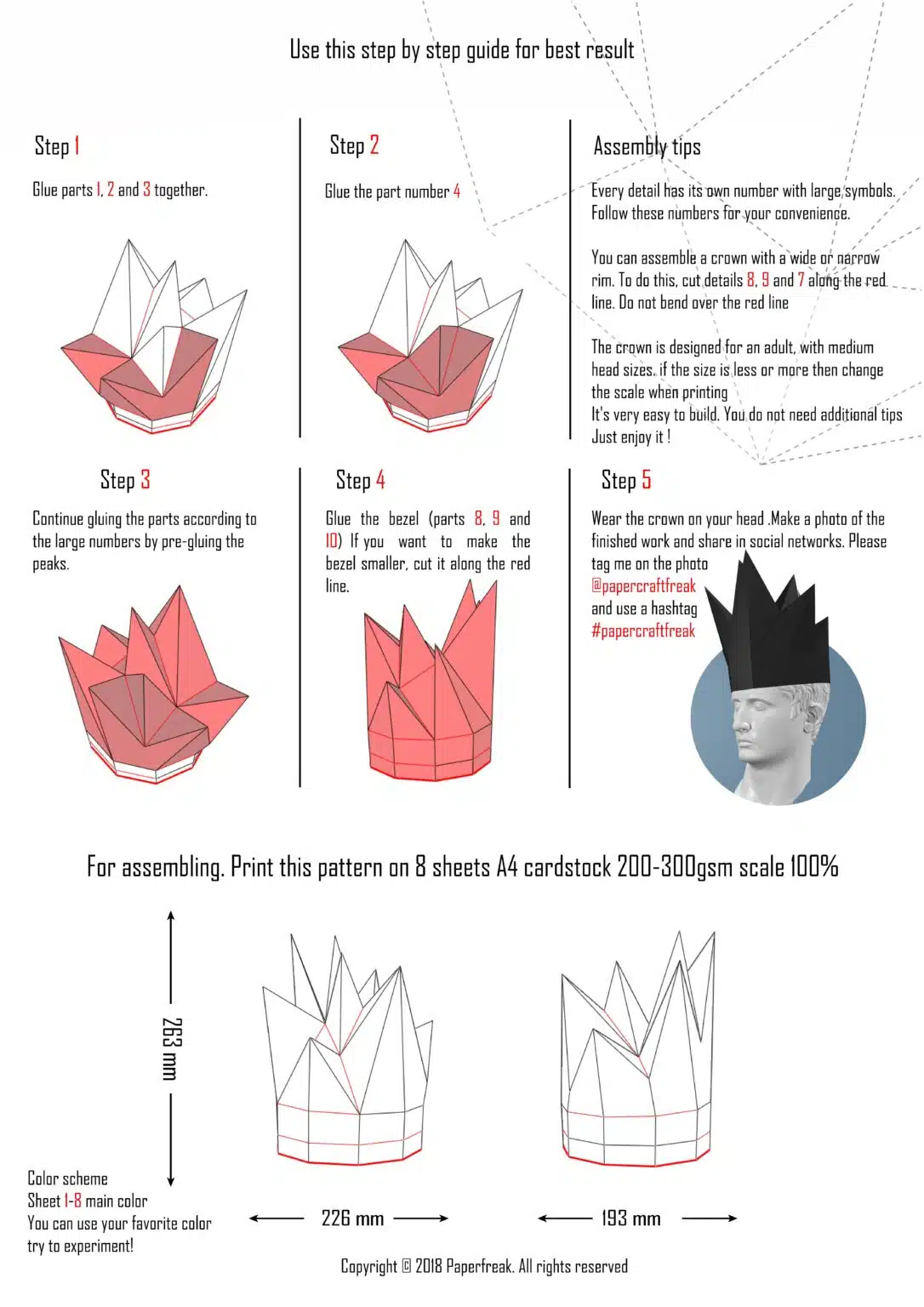 Papercraft de corona Halloween en origami 3D