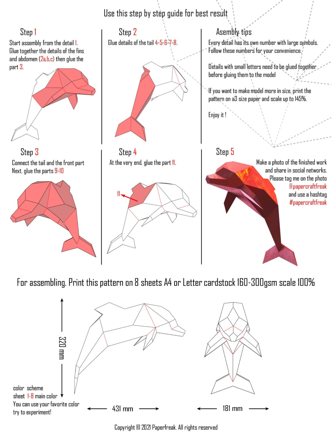 Papercraft de delfín en origami 3D