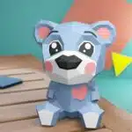 Blauwe cartoonbeer met hart in papercraft 3D, weergave 7
