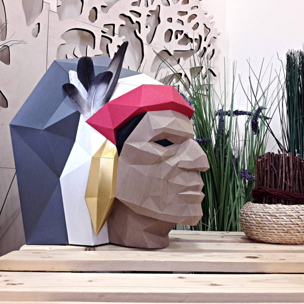 Papercraft of Native American chief in 3D origami