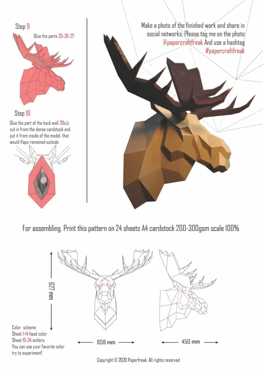 3D papercraft moose trophy