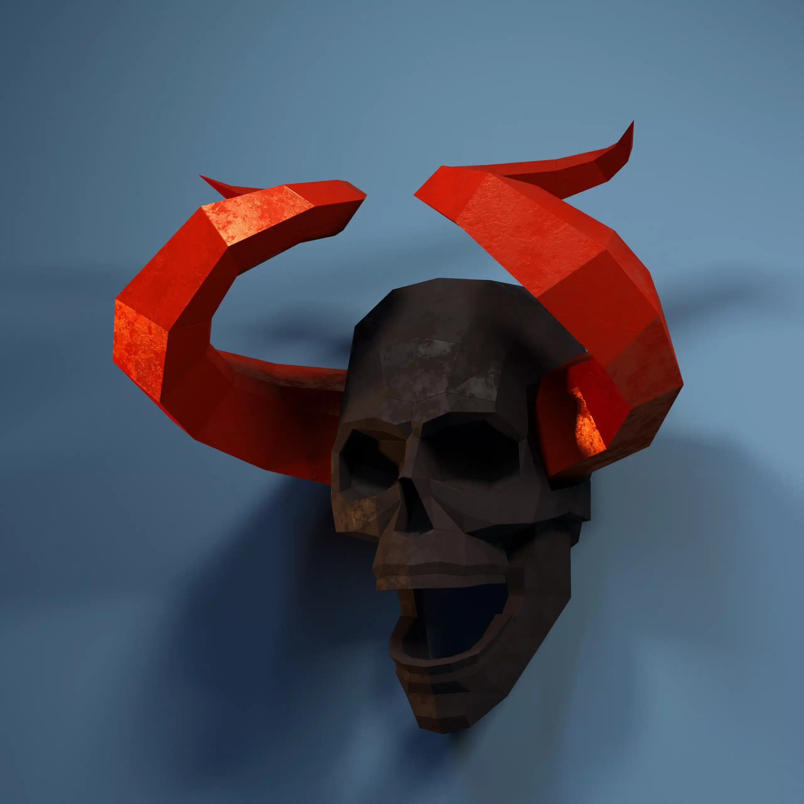 Crâne démoniaque avec cornes en papercraft 3D, vue 9