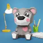 Blauwe cartoonbeer met hart in papercraft 3D, weergave 6