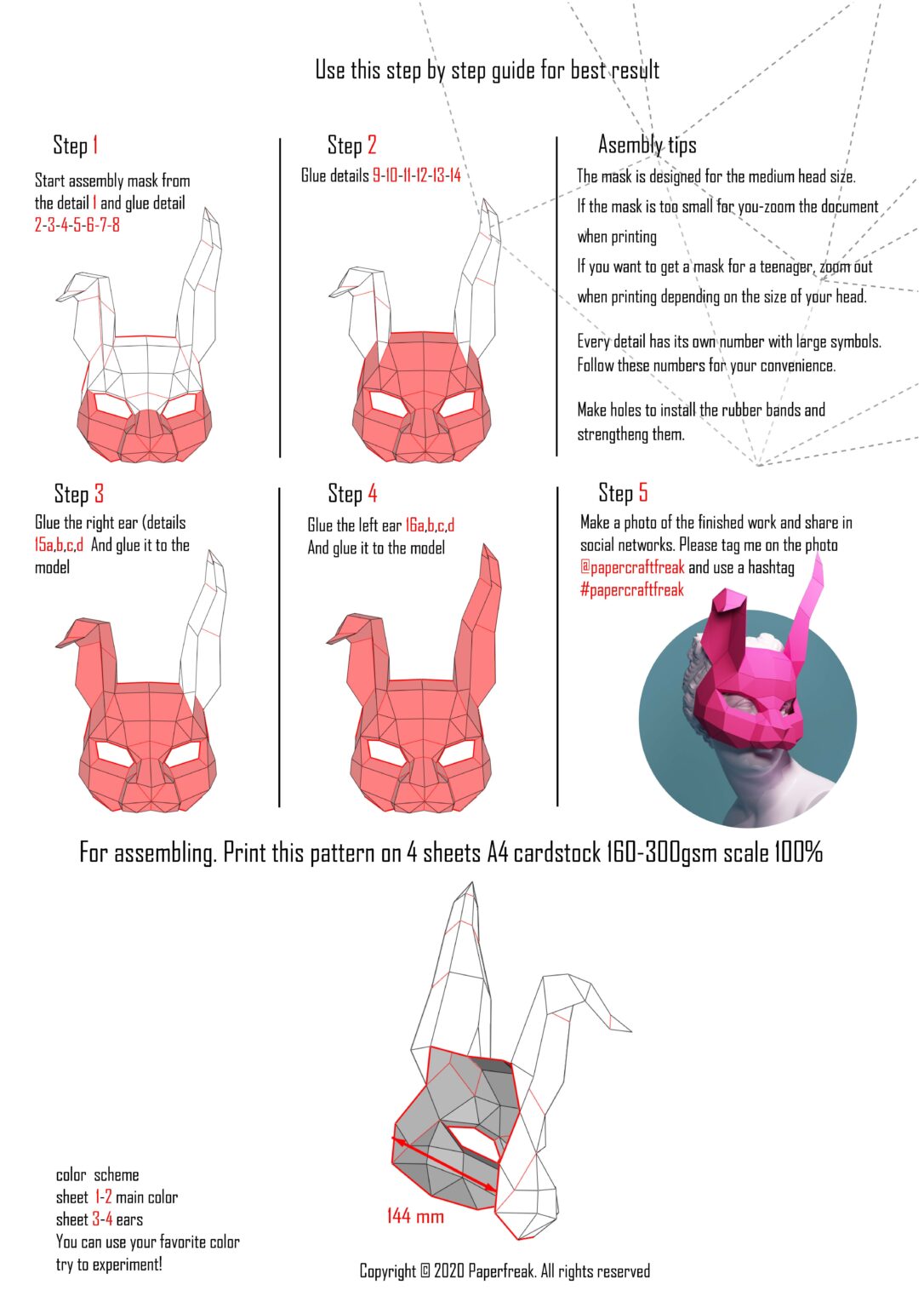 Papercraft rabbit mask in 3D origami