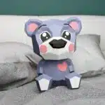 Blauwe cartoonbeer met hart in papercraft 3D, weergave 5