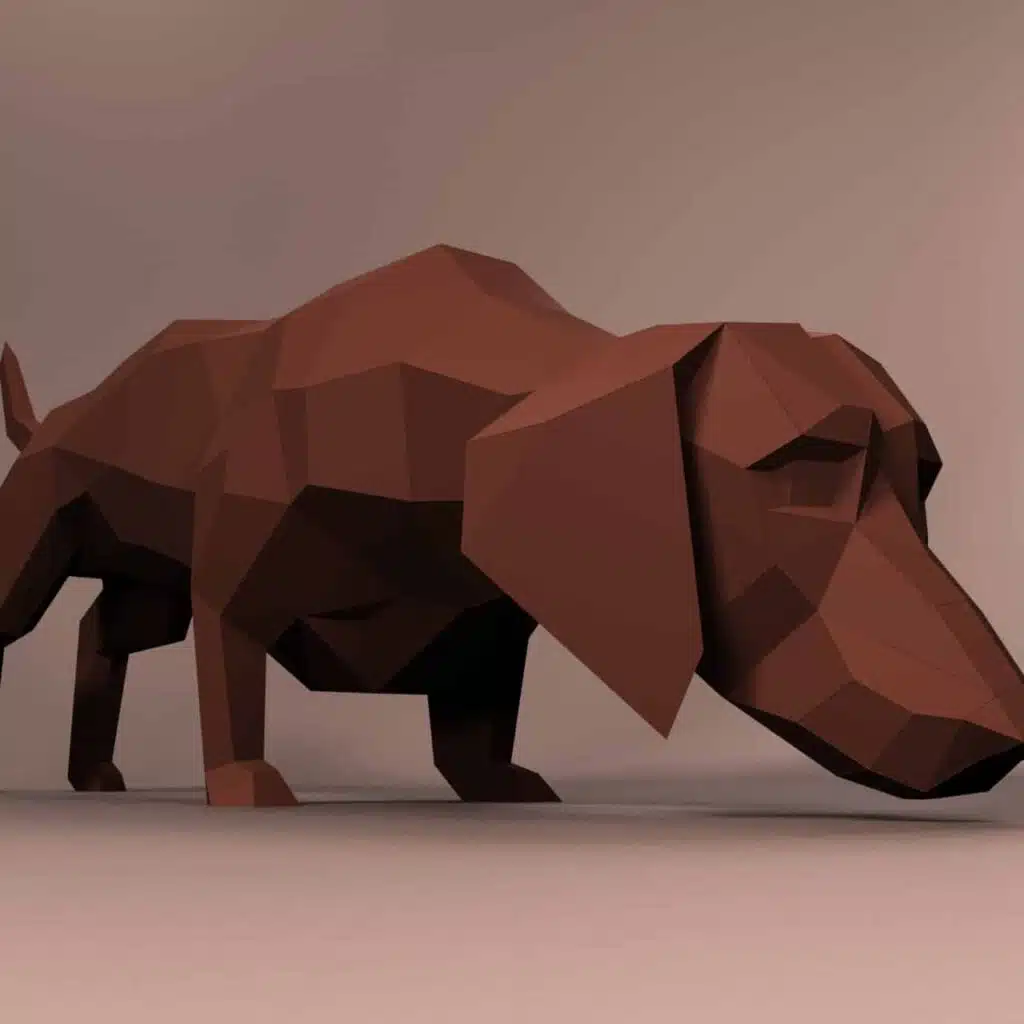 Papercraft of dachshund in 3D origami