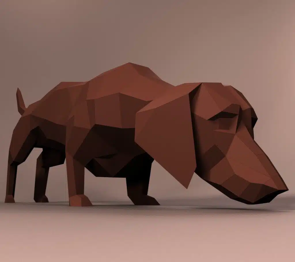 Papercraft of dachshund in 3D origami