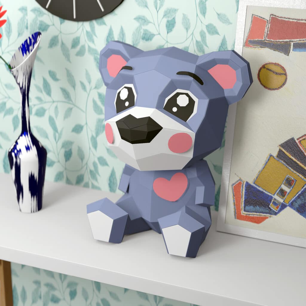 Papercraft d'ours cartoon en origami 3D