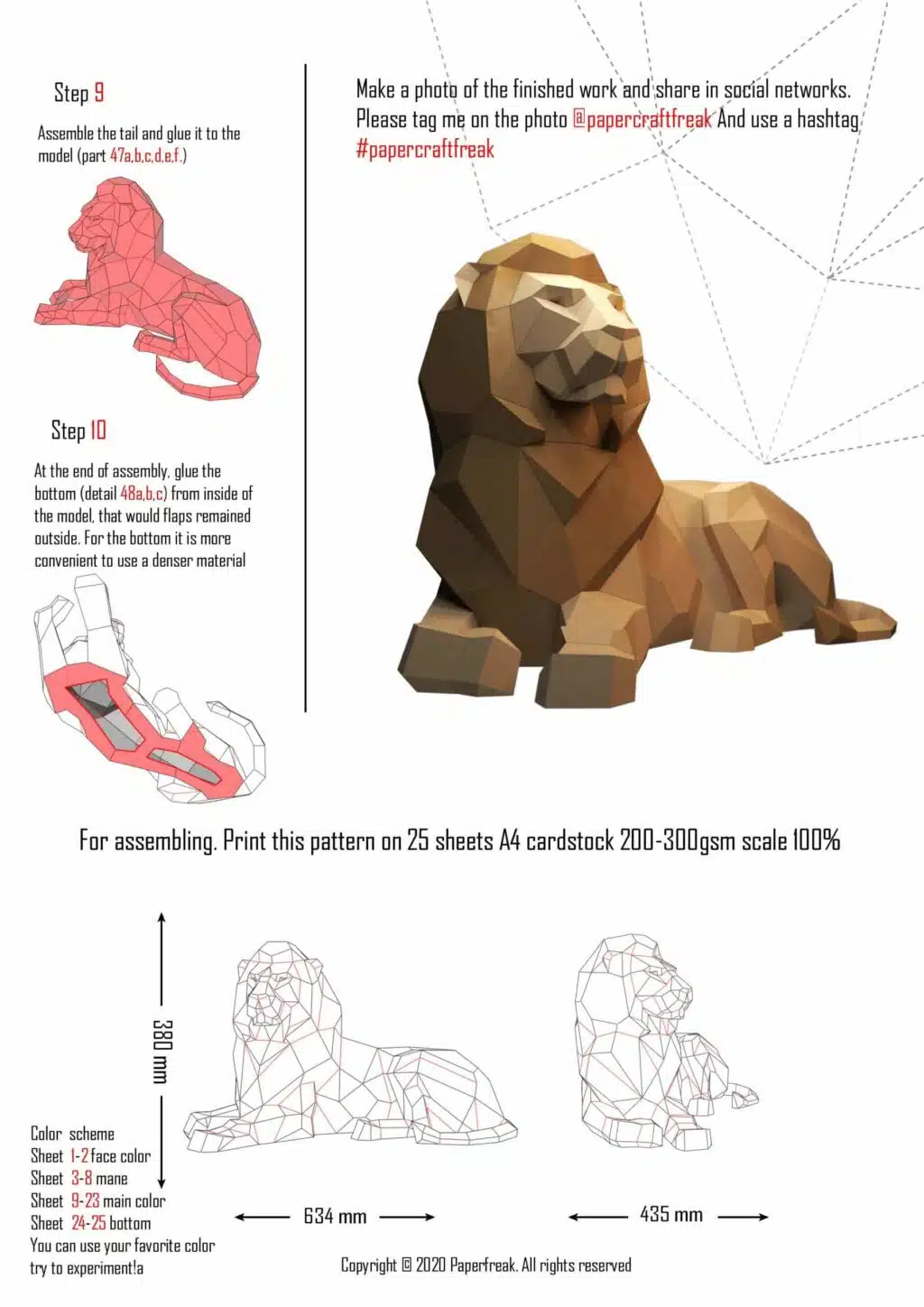 Leone disteso in papercraft 3D