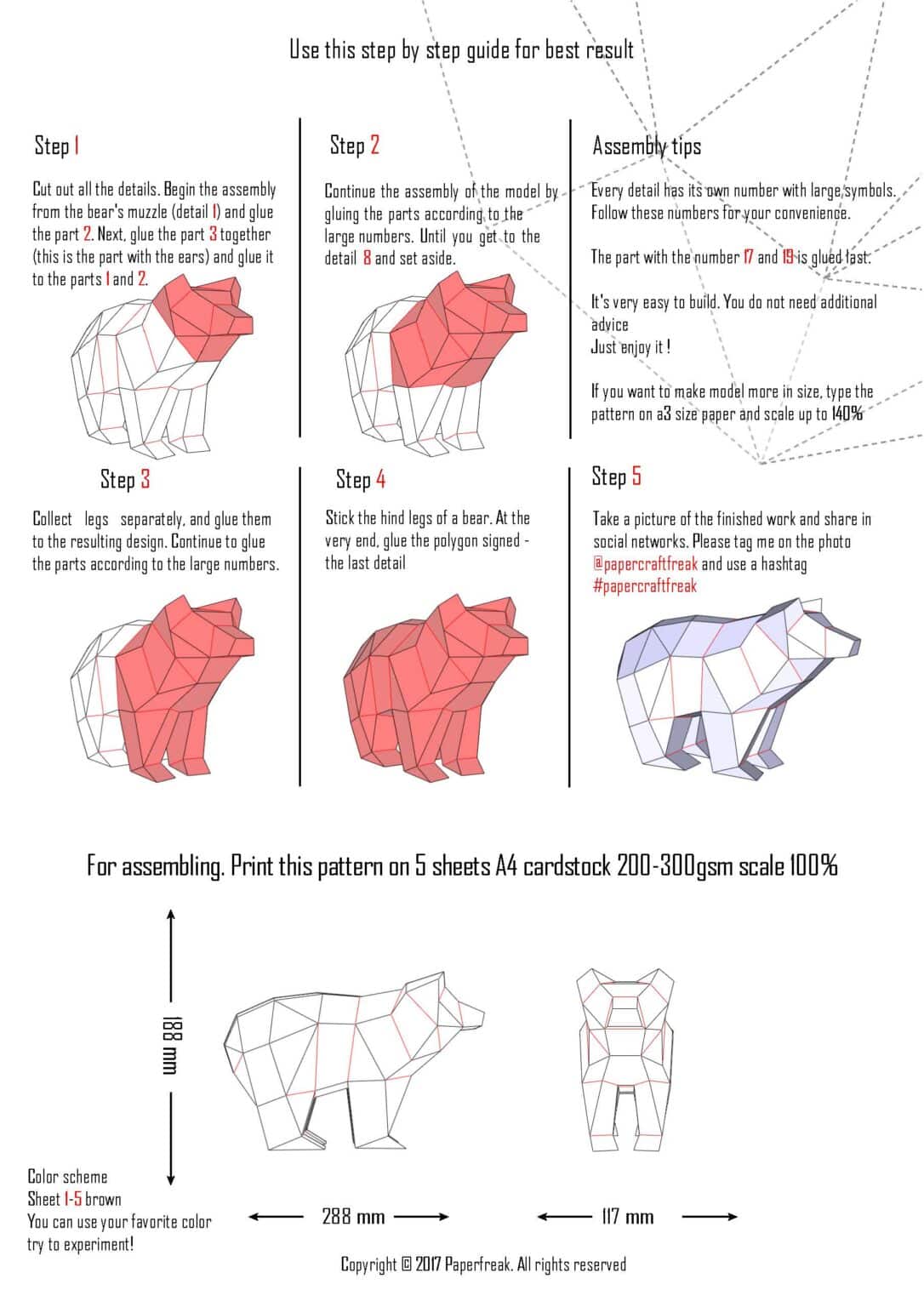 Papercraft of small simple bear in 3D origami