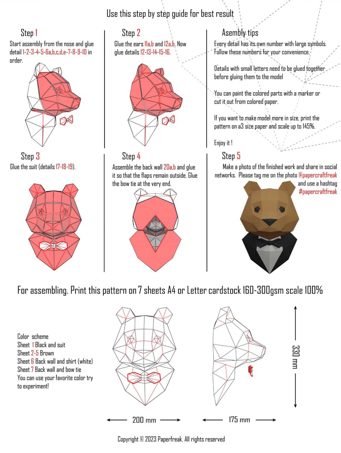 Papercraft de l'ours en costume en origami 3D