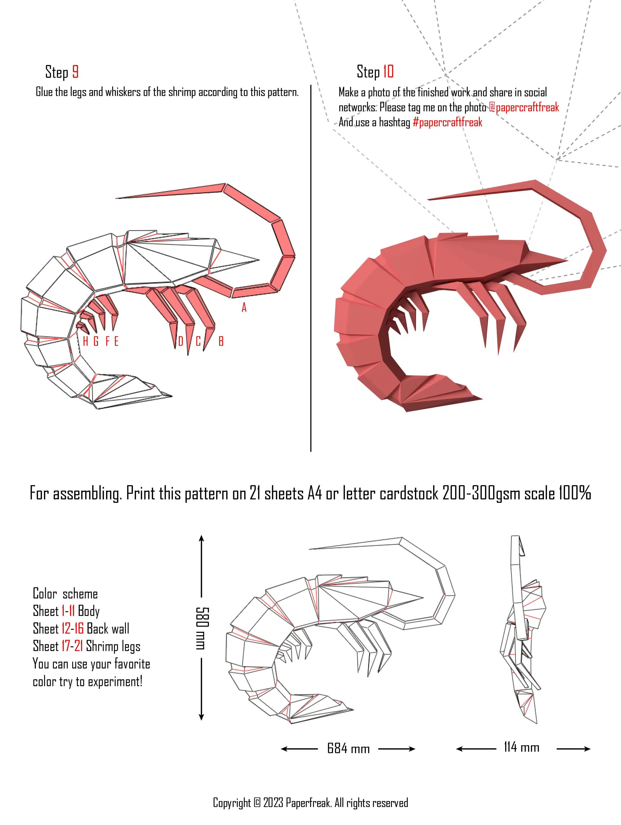 Garnalen papercraft 3D, weergave 4