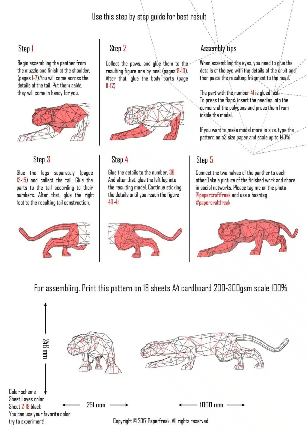 Panter in papercraft 3D met groene ogen, weergave 3