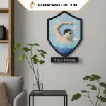 Papercraft swimming badge in 3D origami