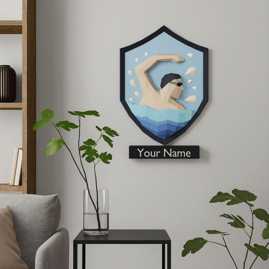 Papercraft swimming badge in 3D origami