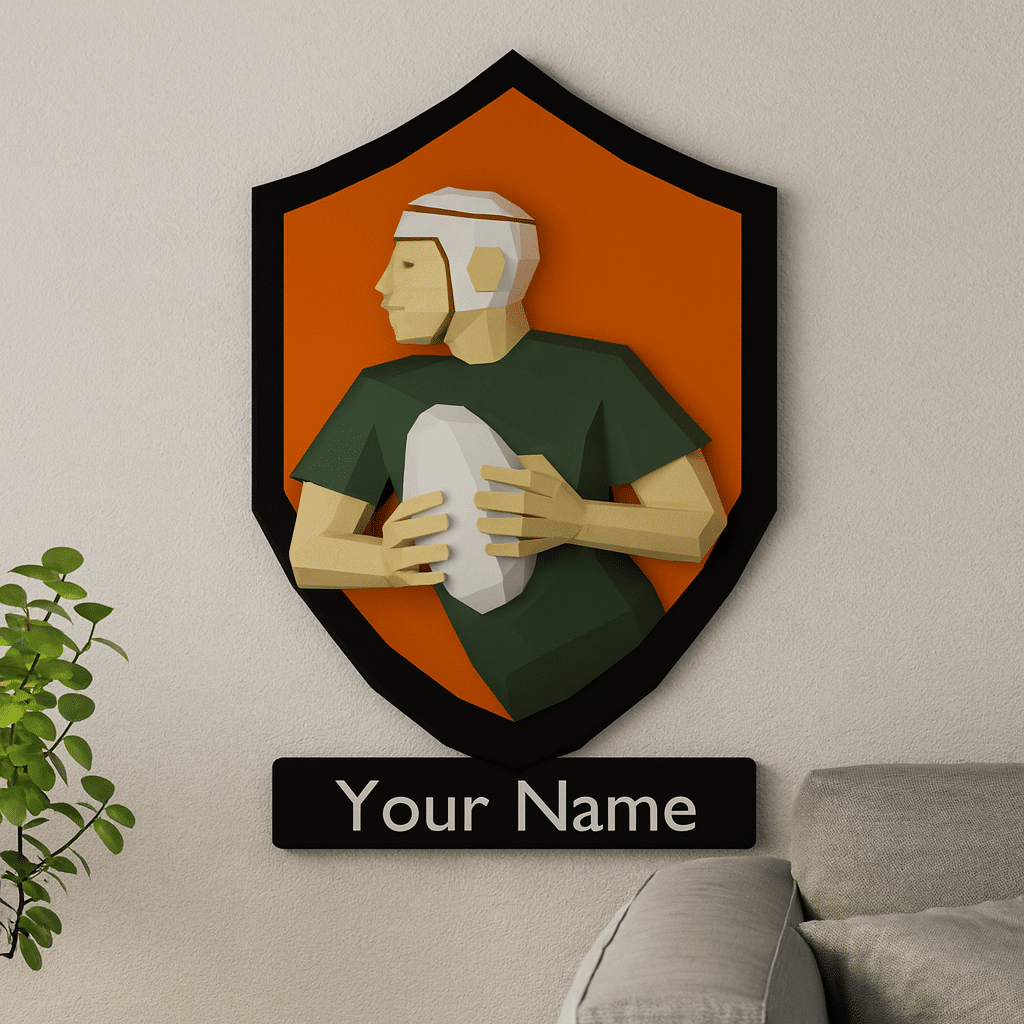 Papercraft rugby player in 3D origami