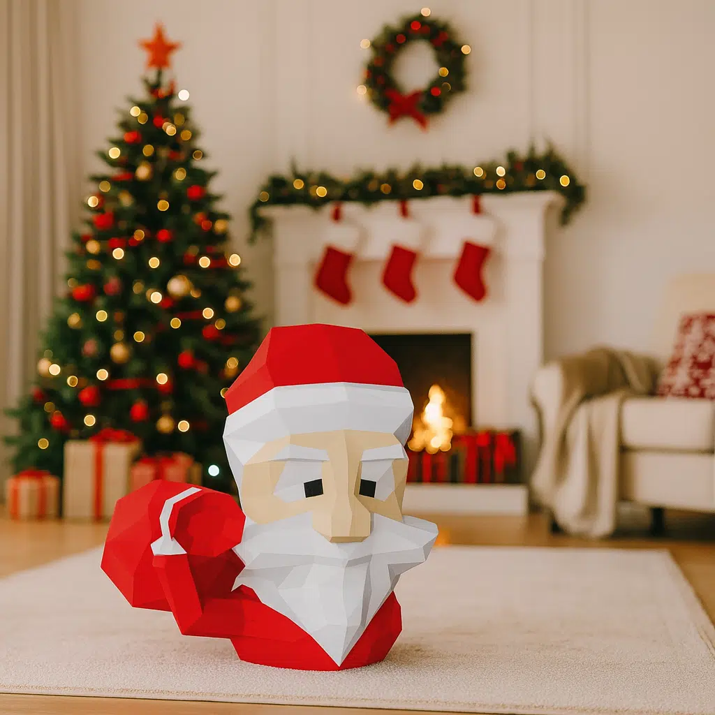 Papá Noel con su saco de regalos en Papercraft 3D