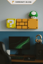 Papercraft de bloc retrô e cogumelo em origami 3D