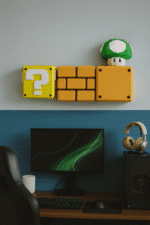 Blocos retrô gaming do Mario em papercraft 3D