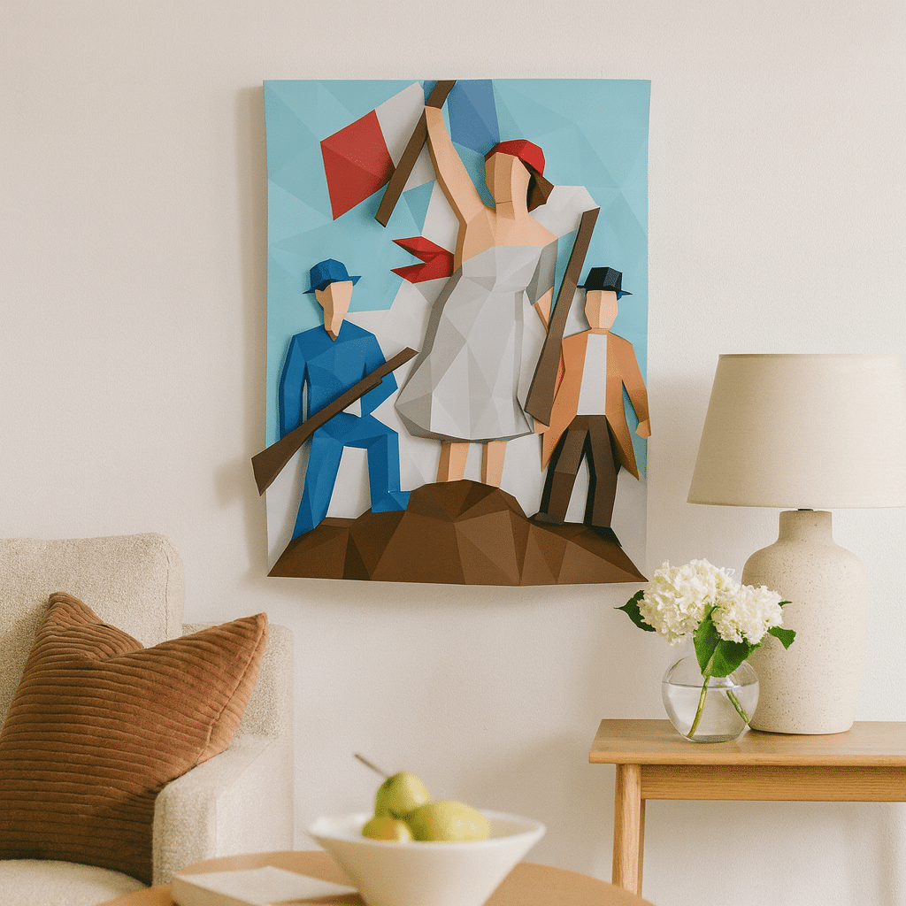 Papercraft of liberty leading the people in origami 3D