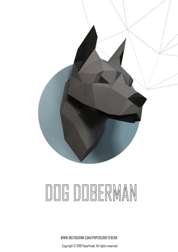 3D-papercraft hondenkoppen, weergave 2