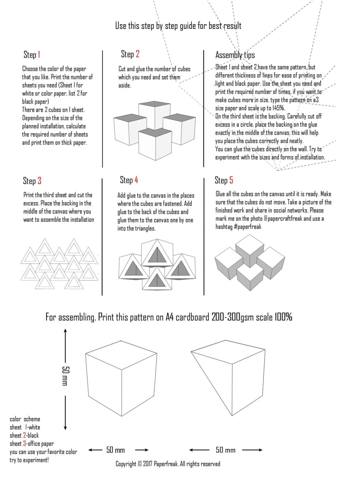 Papercraft of geometric cube in origami 3D