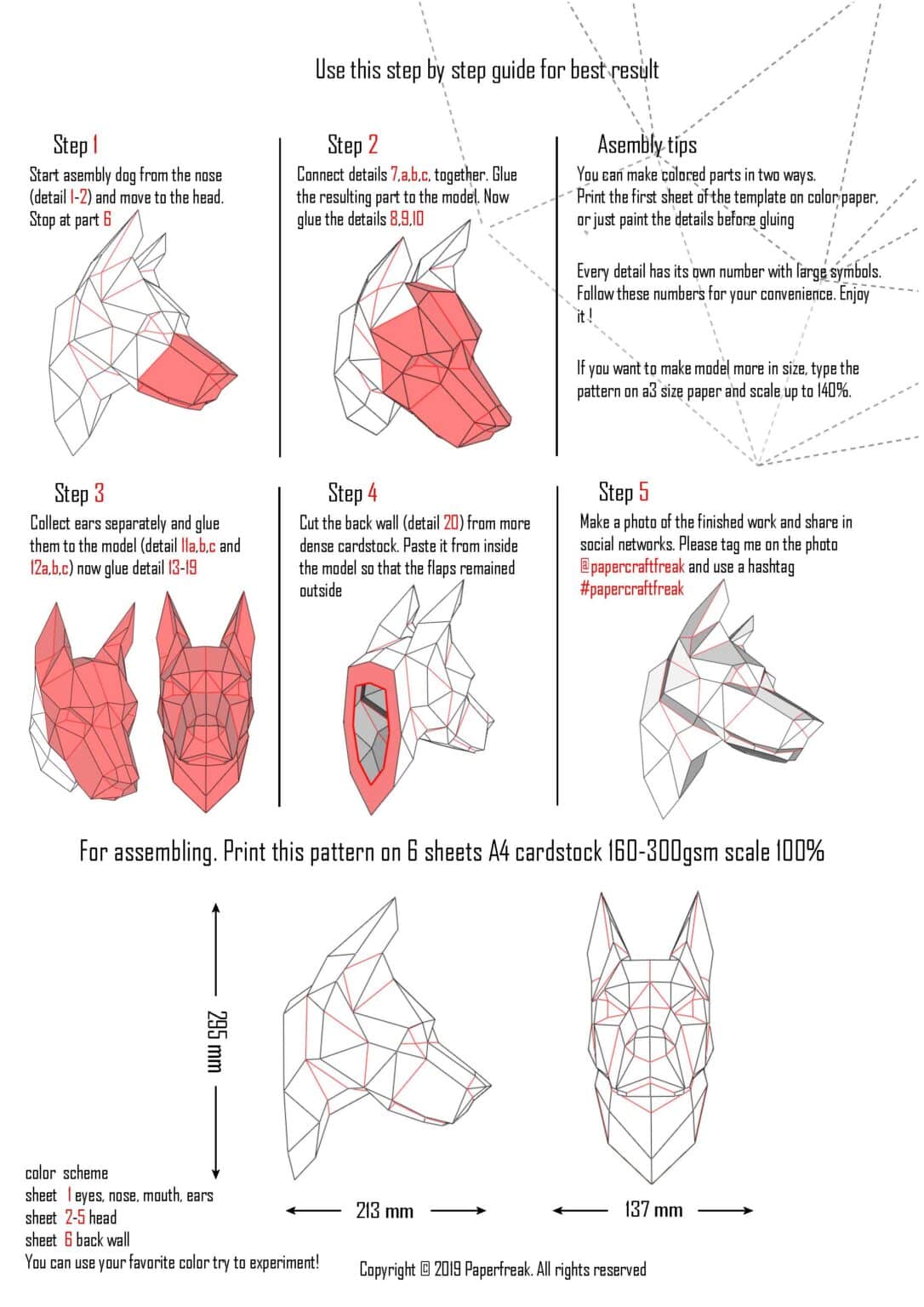 Tête de doberman en papercraft 3D