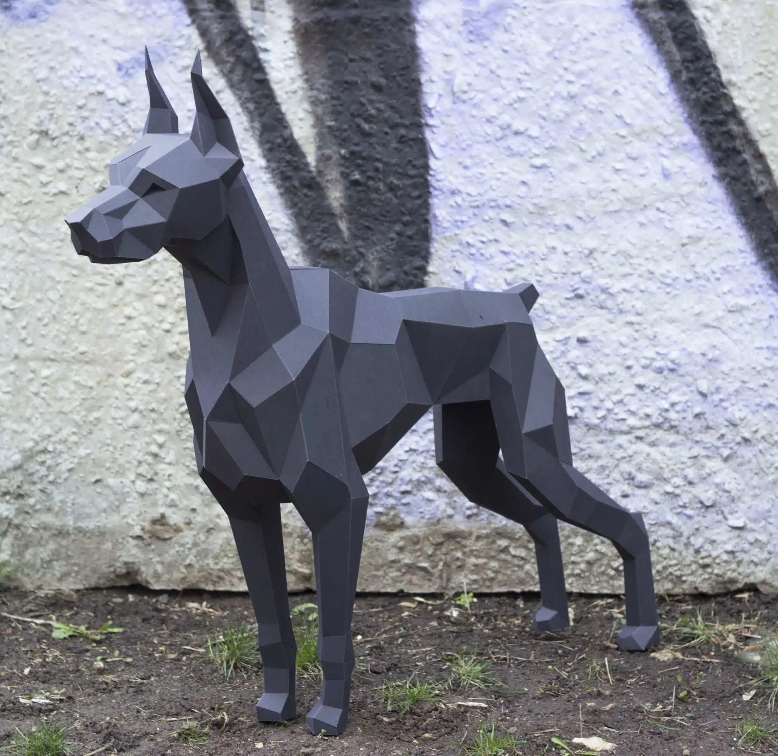 Doberman papercraft 3D in blauw arduin, weergave 6