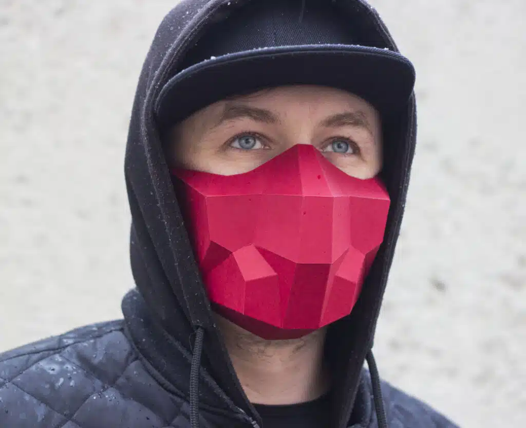 Red Polygonal 3D Papercraft Halloween Mask