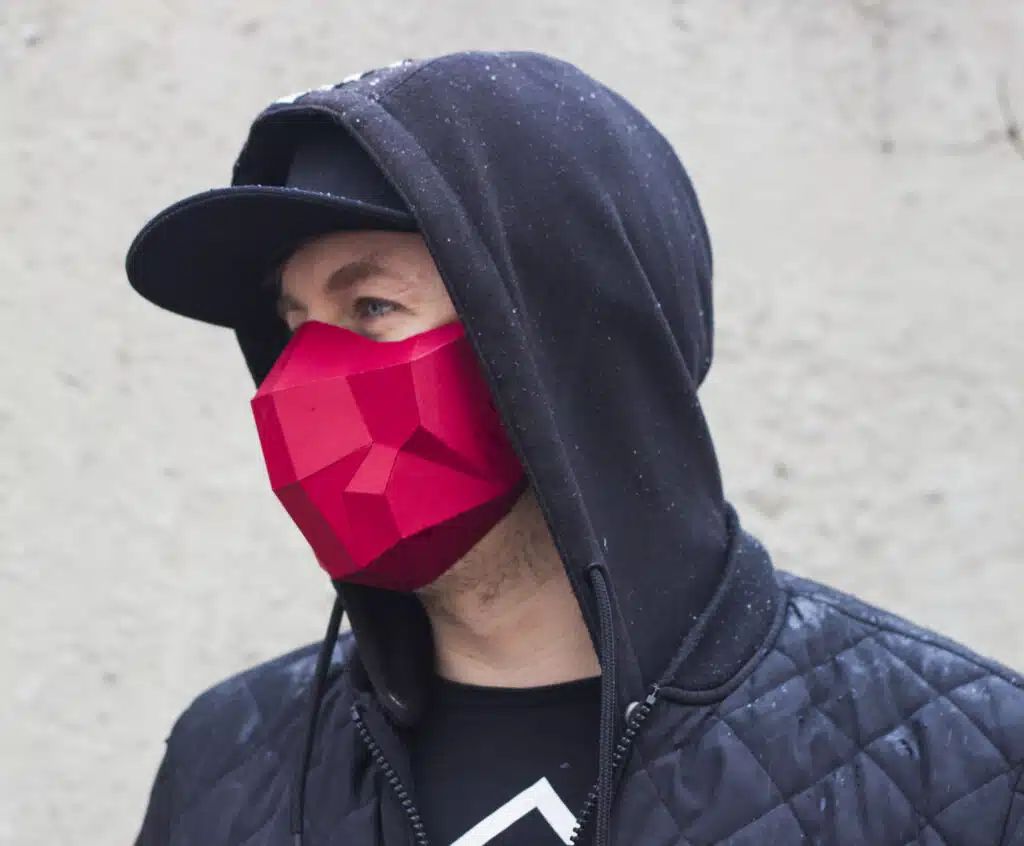 Red Polygonal 3D Papercraft Halloween Mask