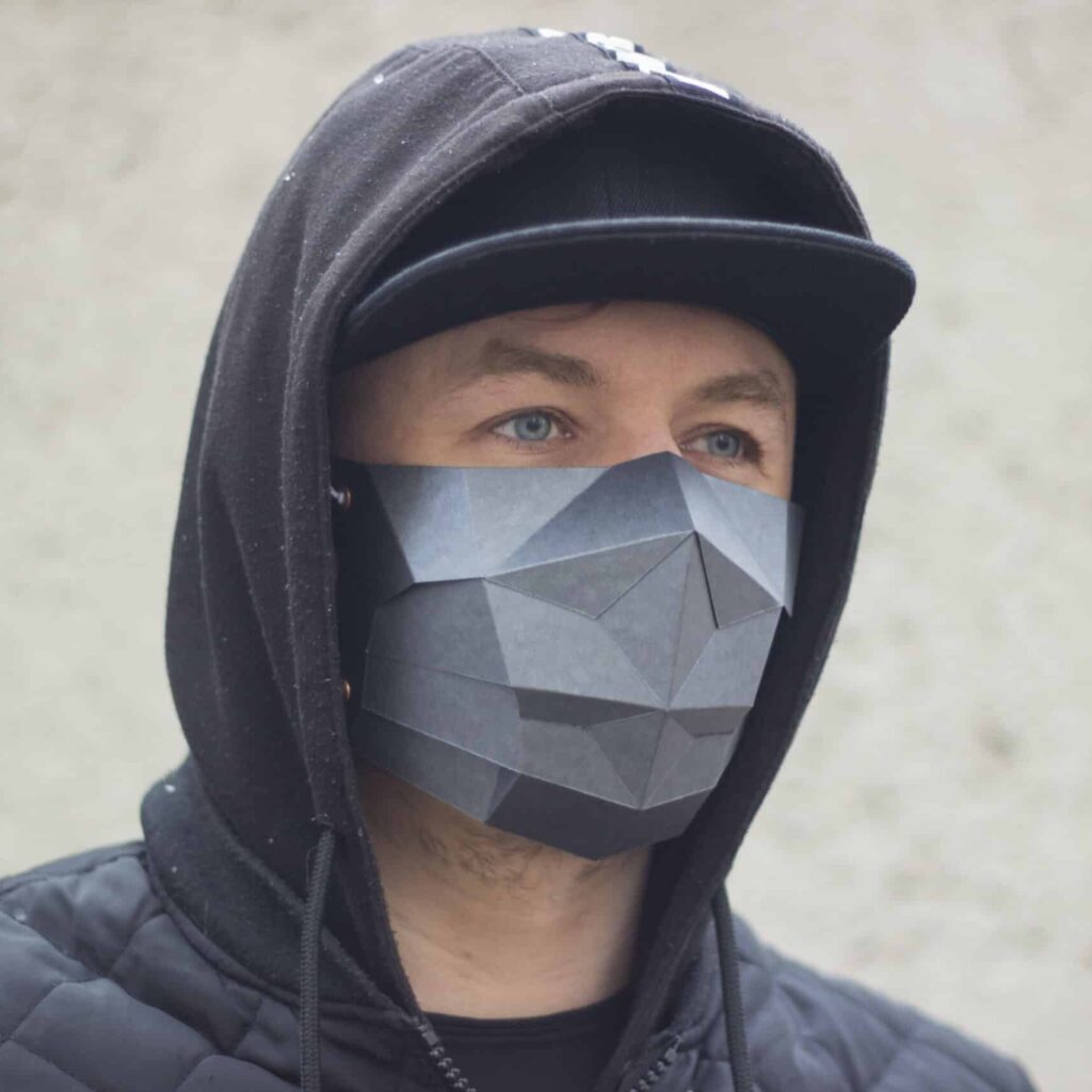 Papercraft de masque polygonal Halloween en origami 3D