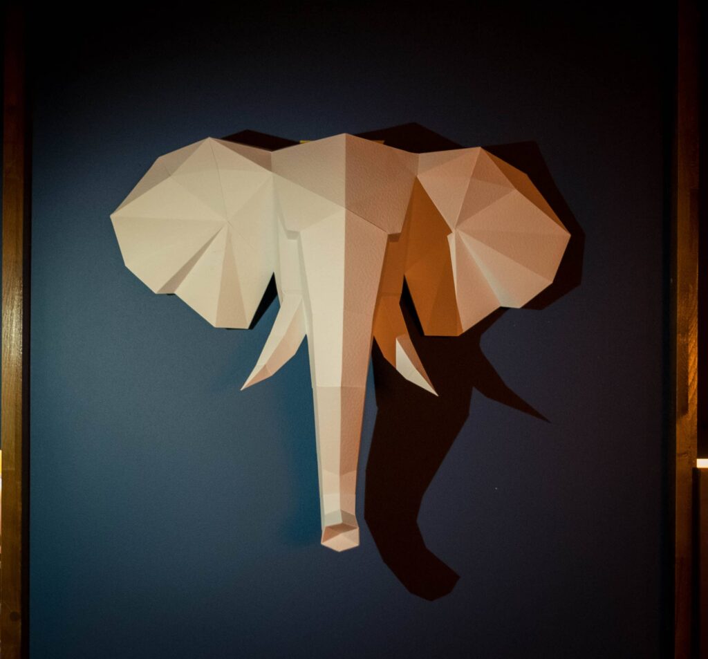 Tête d'éléphant en papercraft 3D