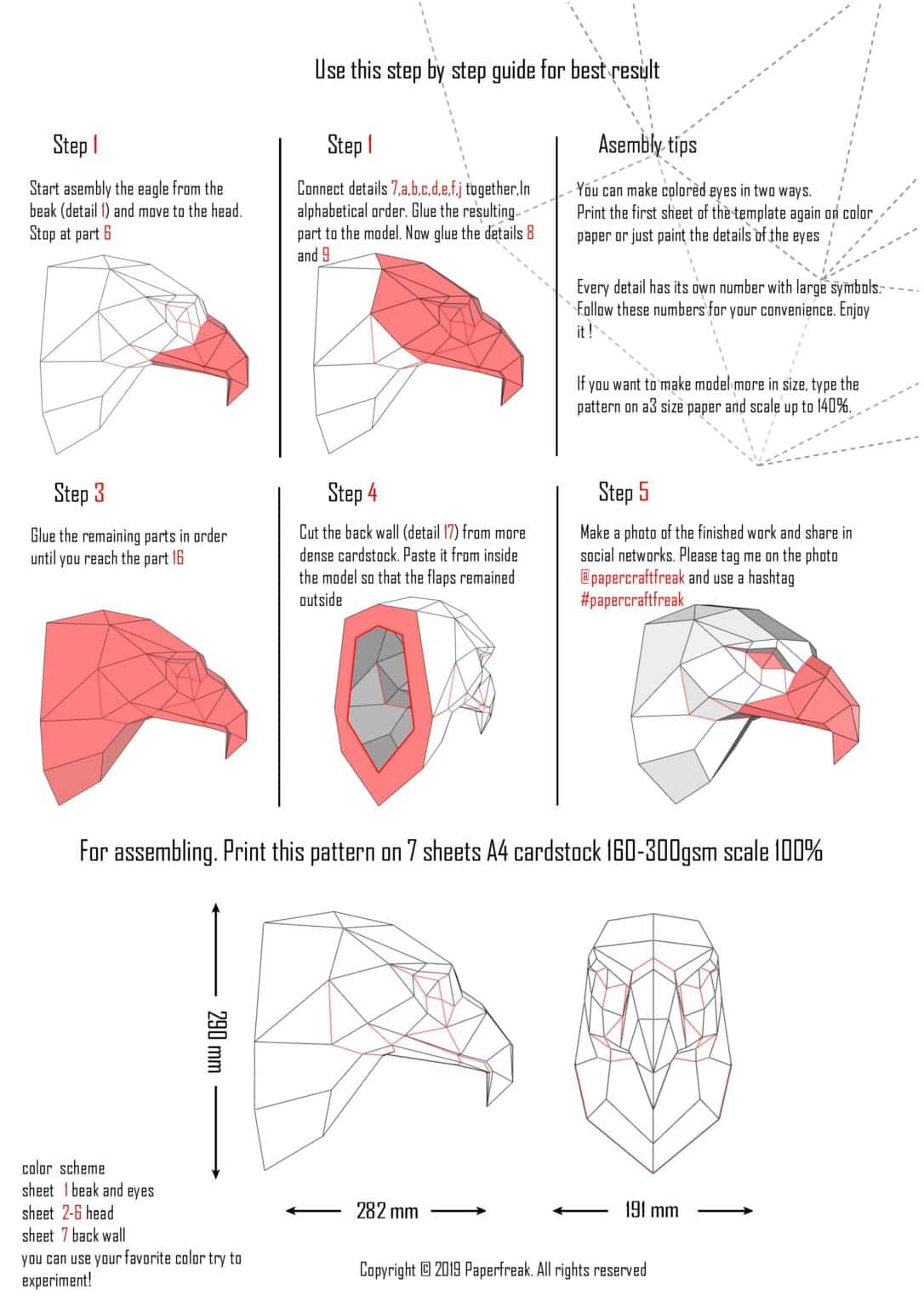 Papercraft eagle head in 3D origami