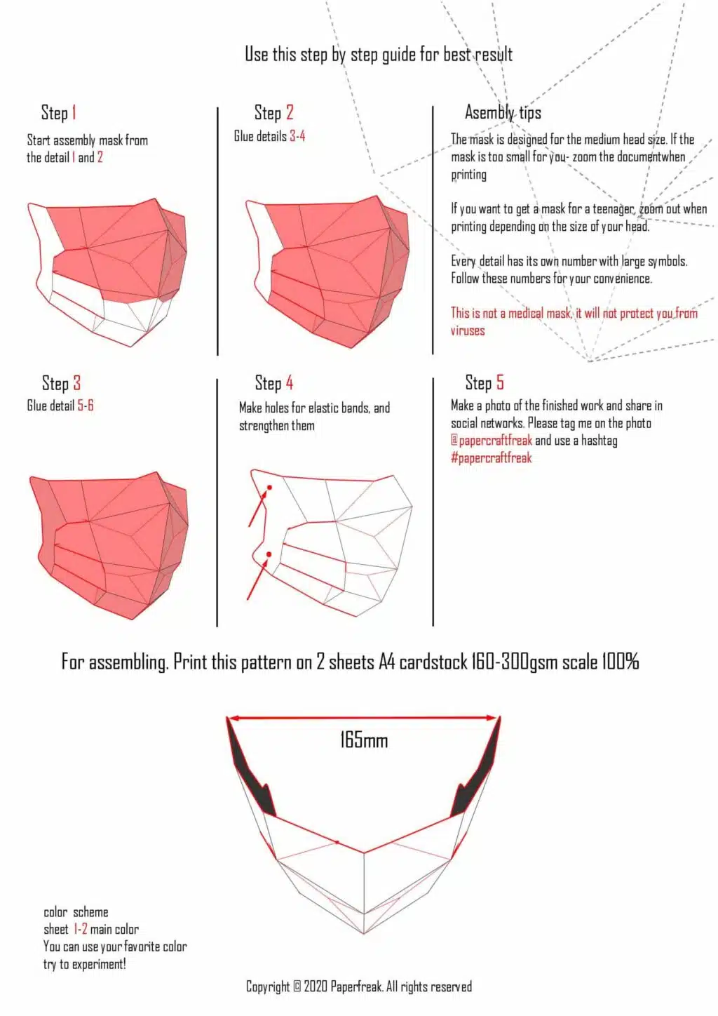 Pink Polygonal 3D Papercraft Halloween Mask